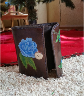 blue rose wallet, leather blue rose wallet, leather wallet gift