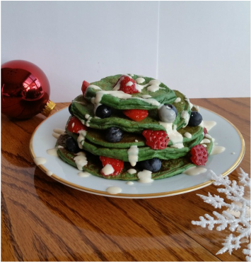 christmas protein pancakes, green protein pancakes, christmas pancakes, healthy pancakes