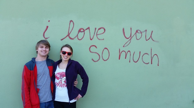 austin texas, blanton museum, engaged, happily ever after, i love you so much graffiti