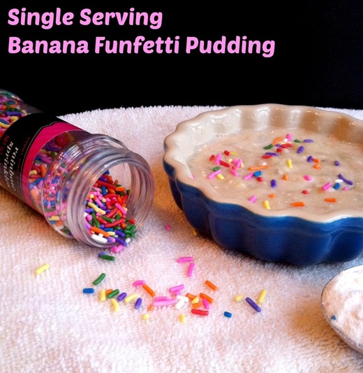 Single serving banana funfetti pudding, funfetti pudding recipe, healthy funfetti dessert, healthy funfetti recipe, enticing healthy eating
