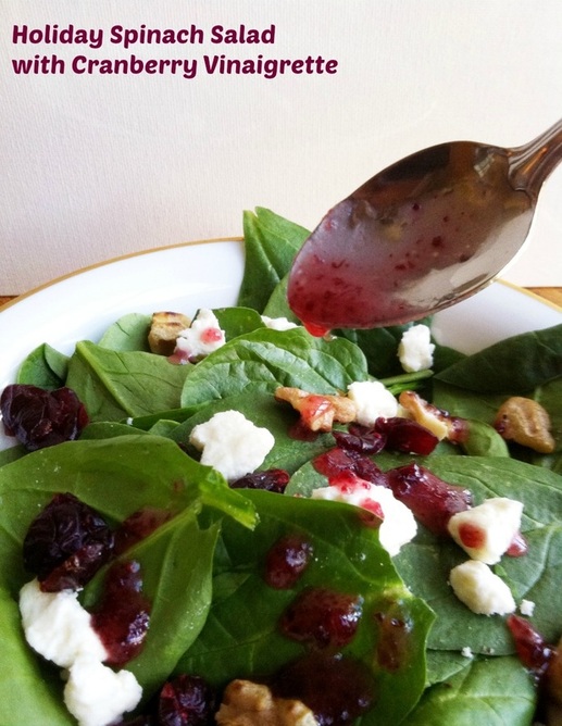 spinach salad, holiday spinach salad, cranberry salad, healthy salad recipe holiday, cranberry vinaigrette recipe, healthy cranberry vinaigrette recipe, de nigris 1889 vinegar, de nigris vinegar, de nigris